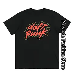 Classic Daft Punk Logo Cotton T-Shirt Men Summer Fashion Black Tops Tees Kids Electric Music Clothing Vintage Daily Streetwear