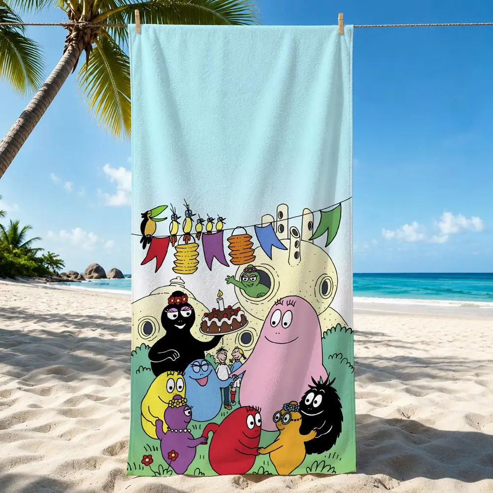 Cute B-Barbapapa Cartoon Towel Beach Towel Quick Dry Absorbent Bath Towel For Swimming Gym Camping Outdoor Sunbathing