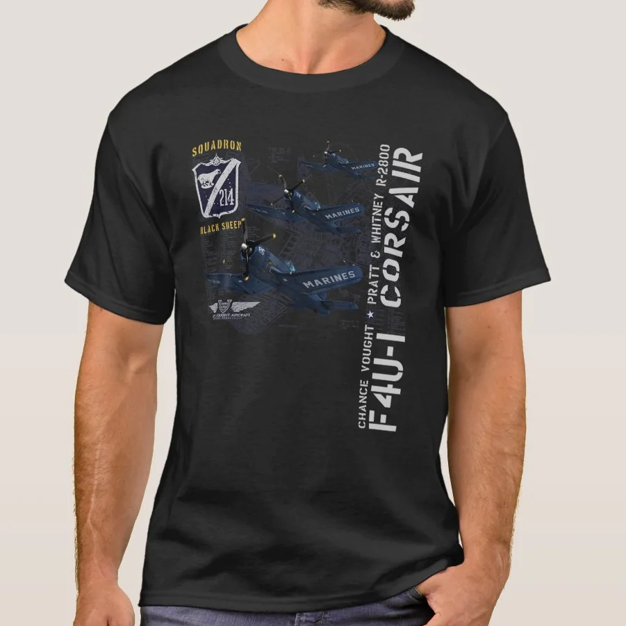 

US Marine Corps 214 Fighter Squadron F4U-1 Corsair Fighter Aircraft T Shirt 100% Cotton Short Sleeve O-Neck Casual Mens T-shirt
