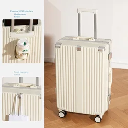 Multifunctional Aluminum Frame Luggage with USB Cup Holder Trolley Case Female 20 24 26 inch Boarding Suitcase Rolling Luggage