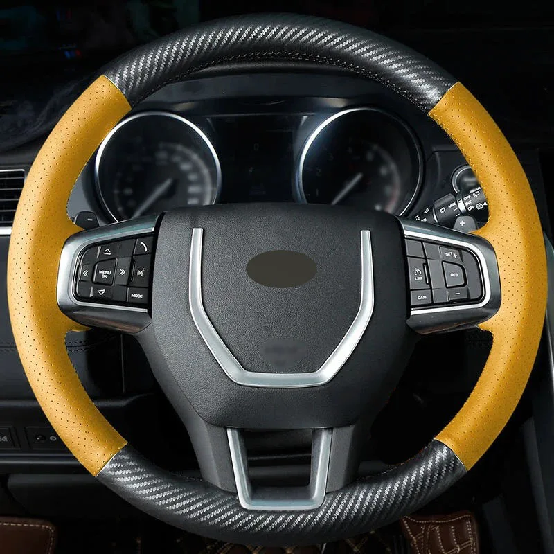 

Matt Carbon Yellow Leather Full Wrap Steering Wheel Cover Car Accessoires for Land Rover Freelander 2 Range Rover 4 Discovery