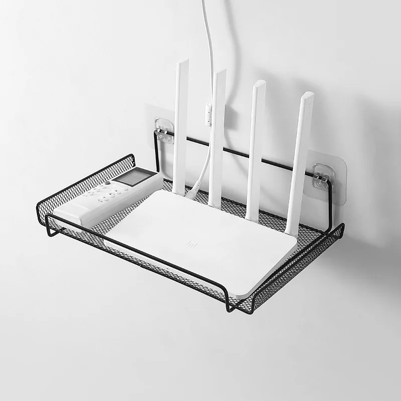 Wall-Mounted Router Shelf Hole-Free Mark-Free Installation Living Room Bedroom Wall Storage Rack Set-Top Box Optical Modem Shelf