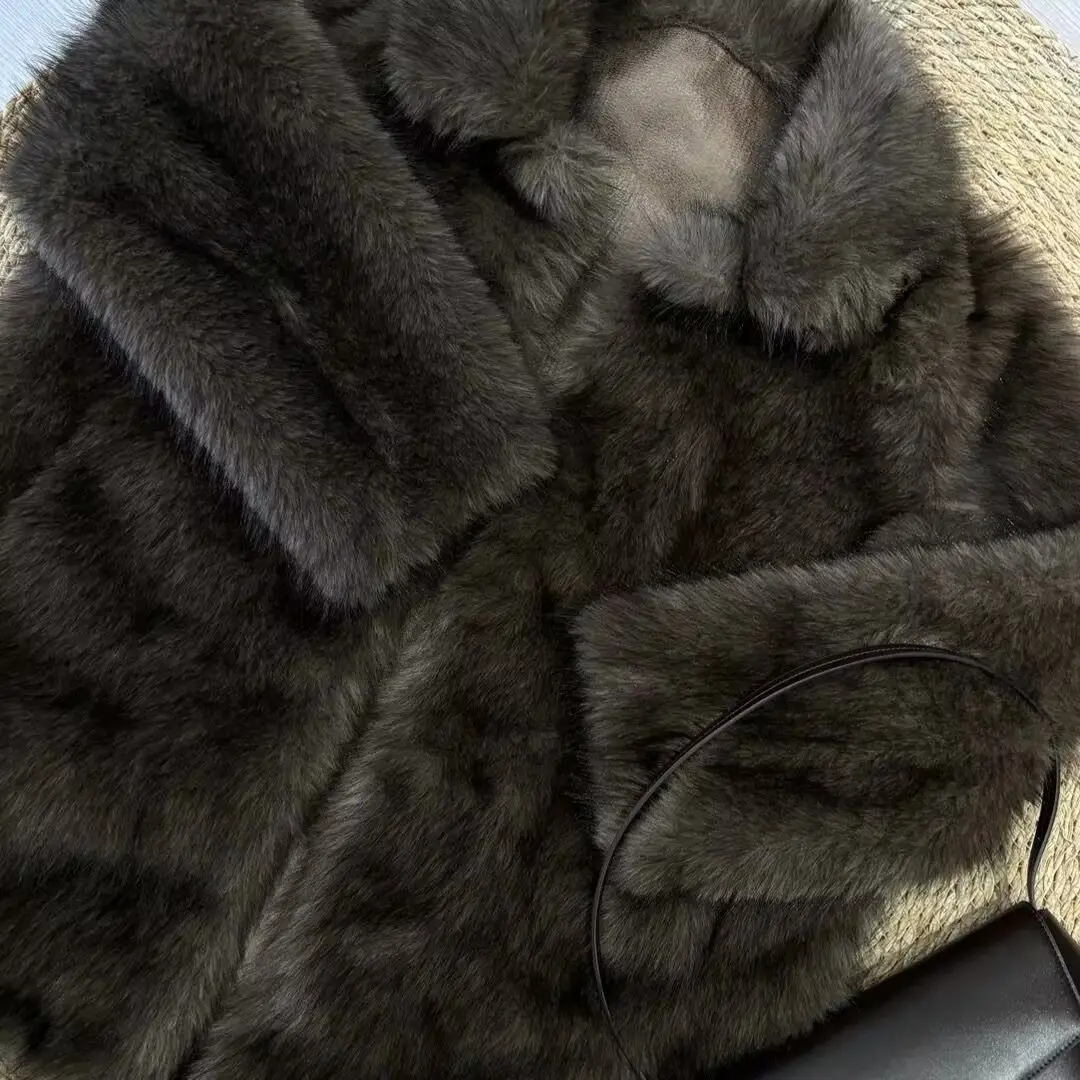 Faux Fur For Coat Coats Womens High End Reversible Commute Woman Straight Rhinestone Pink Button Lace Elastic Hip Length Femme