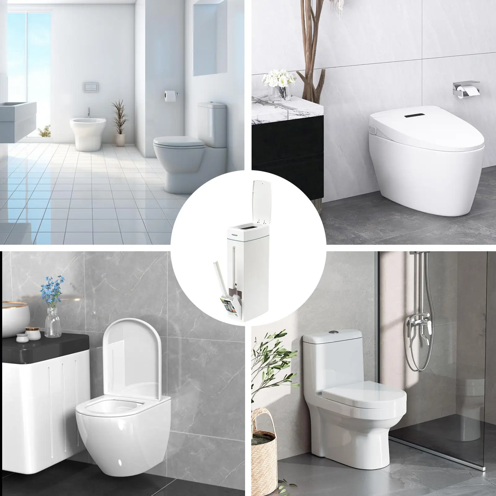 

Ванная комната с держателем для туалетной щетки, мусорный бак, белая портативная корзина для бумаги, тонкий мусорный бак с туалетной щеткой для ванной комнаты