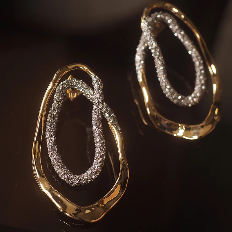 Oval Irregular Brincos de Diamante para Mulheres, Brinco de Luxo, Joias Lindo Brilhantes, Moda na Europa e nos Estados Unidos