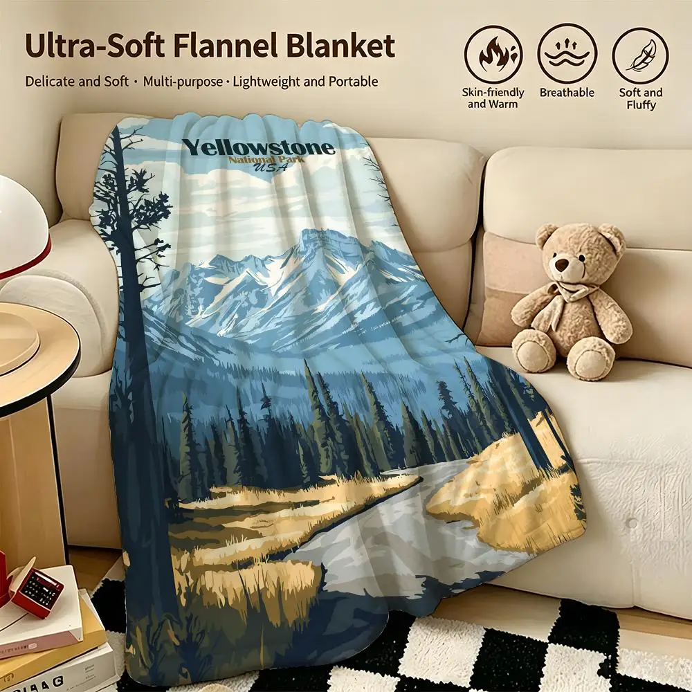 Scenery Y-Yellowstone National Park-k Throw Warm Soft Flannel Blanket, Multi-use for Sofa Bed Camping Travel Nap