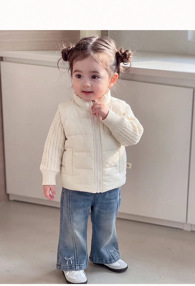 Baby Girl Winter Sweet Set Micro Flared Pants Fashionable Down Jacket Three Piece Set Korean Childrens Clothing