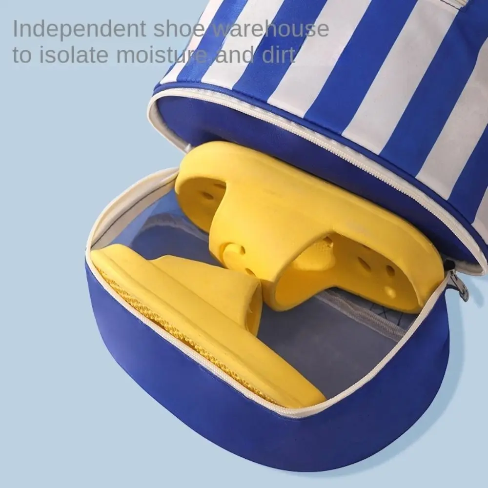 

Dry/Wet Separation Children's Swimming Backpack Large Capacity Waterproof Beach Bag Lightweight Striped Beach Backpack