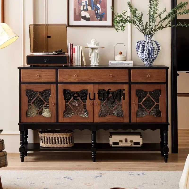 

35Solid wood dining side cabinet against the wall Storage French retro entrance Storage storage Living room side cabinetSSS