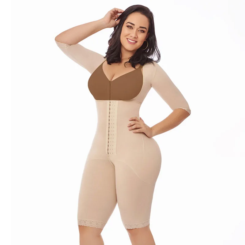 High Compression Shapewear With 3 Hooks Long Sleeved Open Chest Knee Postpartum Body Shapers Women Fajas Colombianas Daily Wear