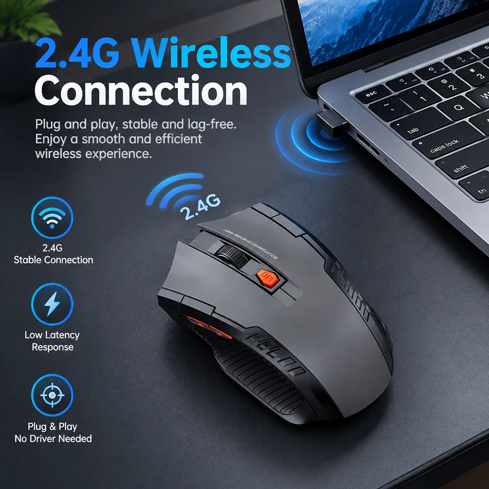 KEBIDUMEI 2.4G Wireless Mouse 6 Buttons Gaming Mouse 3 Levels 1600DPI Adjustable Ergonomic Optical Mice For PC Laptop Macbook