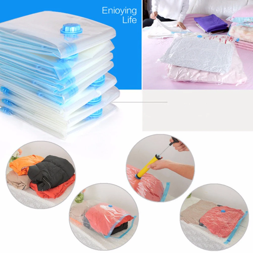 Vacuum Bag for Clothes Storage Bag With Valve Transparent Border Folding Compressed Organizer Travel Space Saving Seal Packet