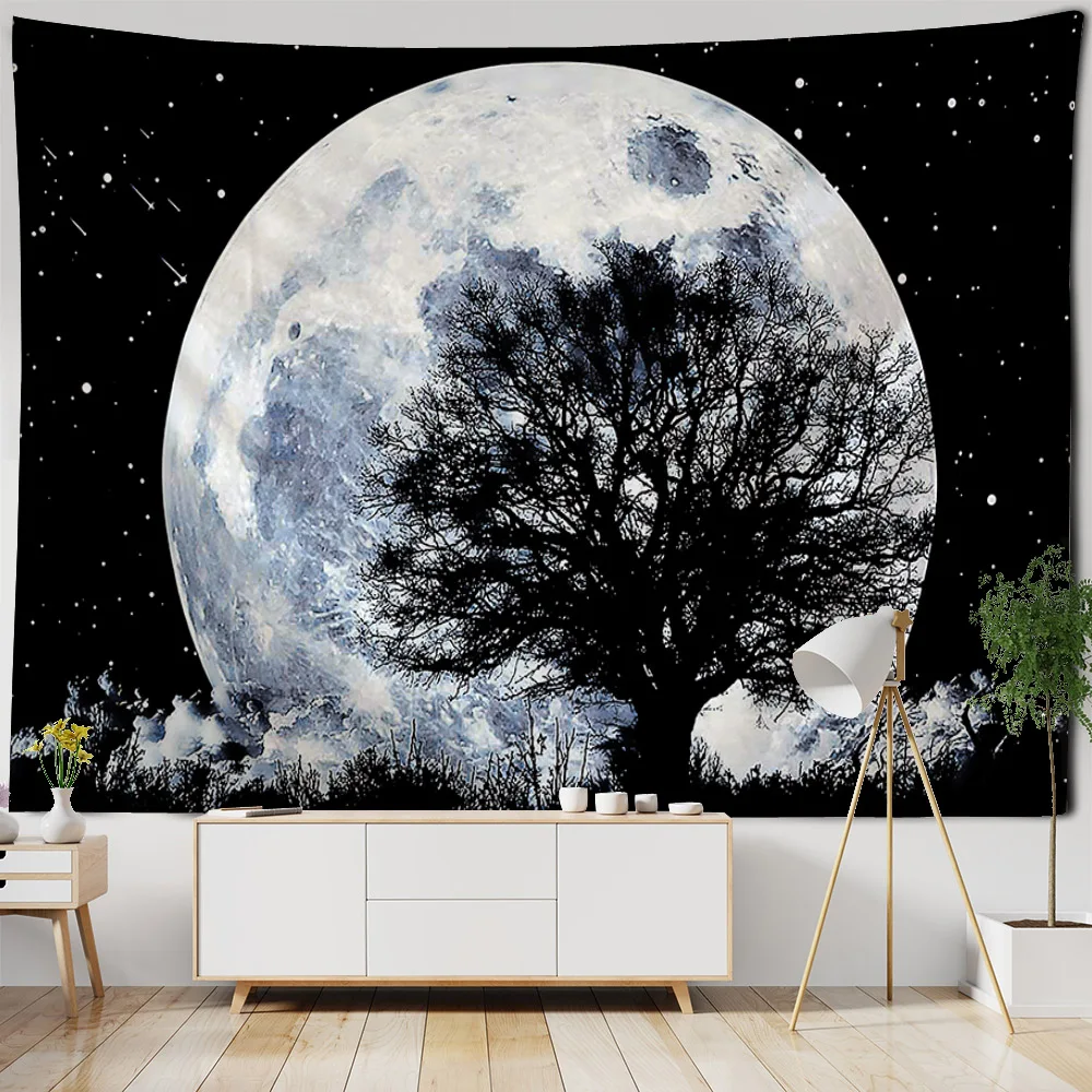 

Black tapestry Moon Mountain starry sky wall hanging Hippie Bohemia home wall decoration living room bedroom blanket bed sheet