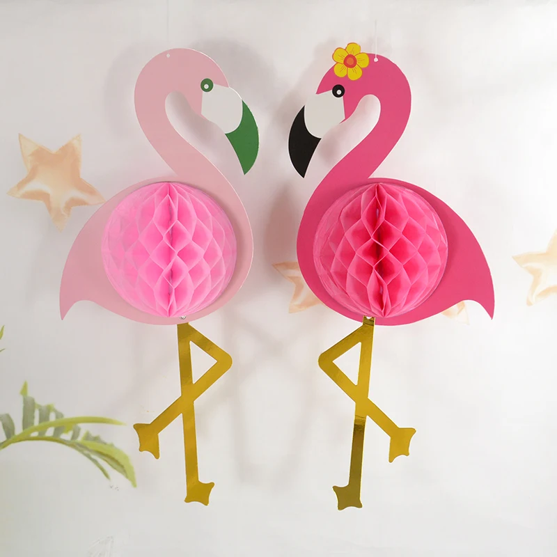 1Pc Flamingo Honeycomb Paper Ball Pendant Tropical Aloha Summer Hawaii Party Hainging Ornaments Happy Birhtday Party Decorations