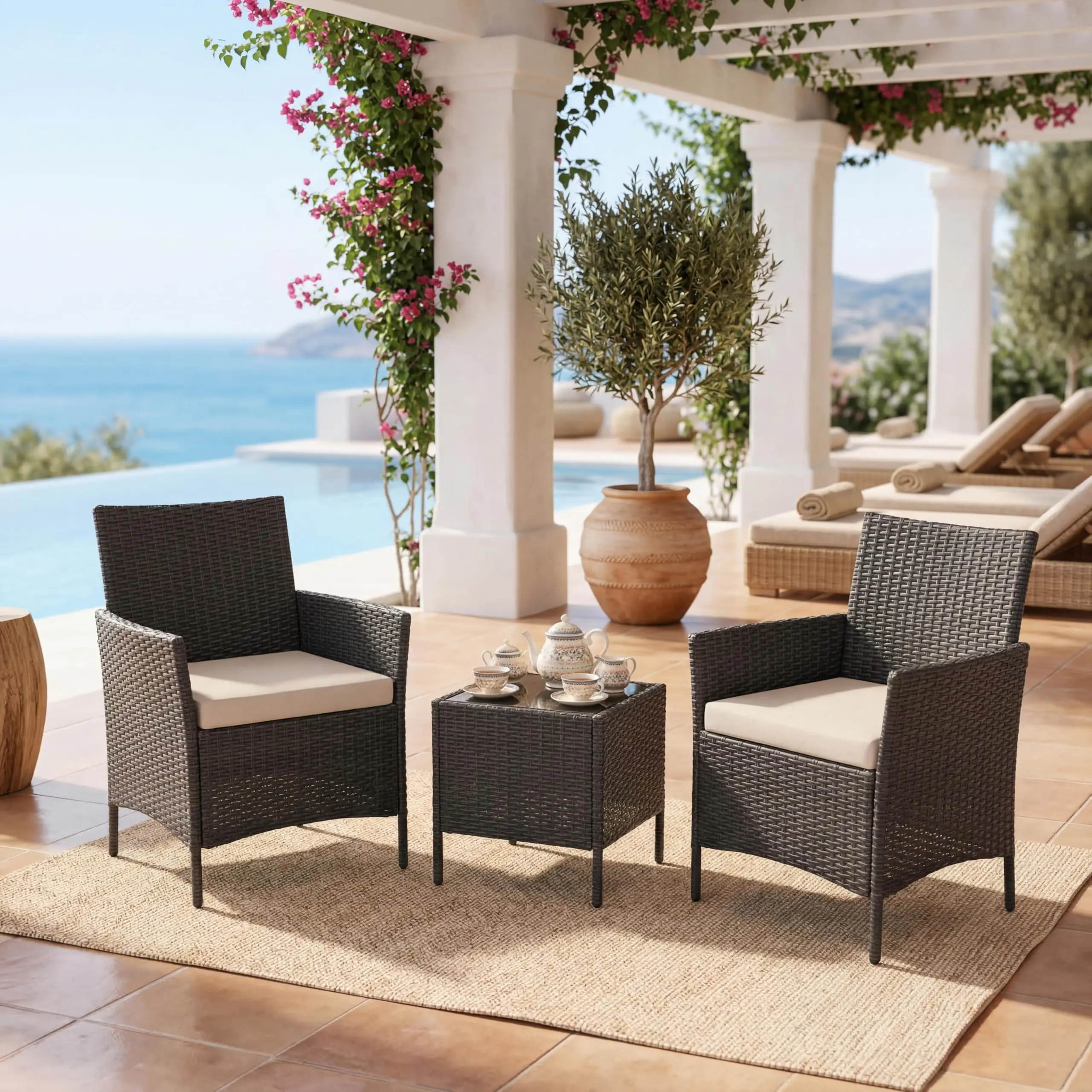 طقم أثاث خارجي من 3 قطع، كرسي  - مراجعة Outdoor Furniture Upholstery وسعره