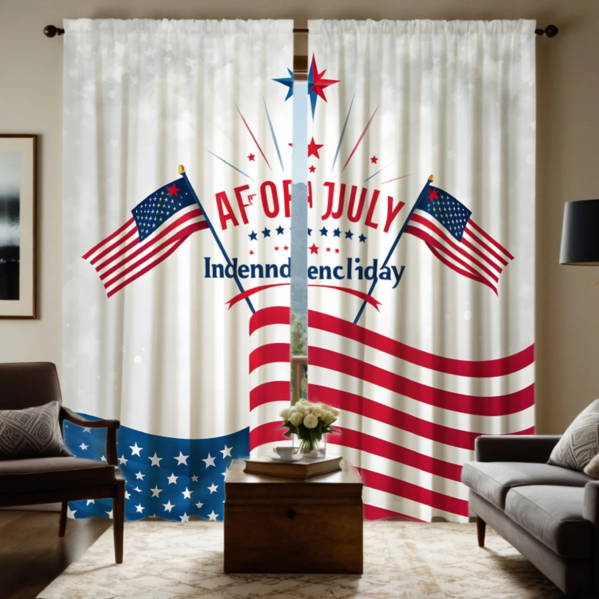 

2pcs HD July Independence Day American flag decorative curtain Red tie digital printed curtain Home Decoration style Decorati