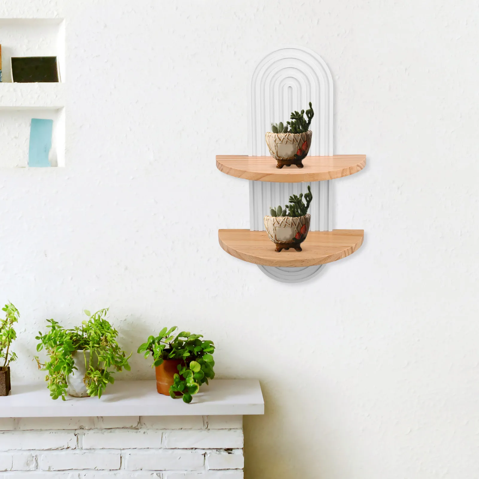 Minimalist Floating Wall Shelf White Solid Wood Decorative Hanging Rack Living Room Bedroom Small Plant Stand Flowerpot Display