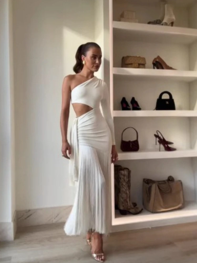 

Hot Summer New Item, One Shoulder Exposed Waist Women's Short Casual and Fashionable Flowing Comb Dress, Newly Released