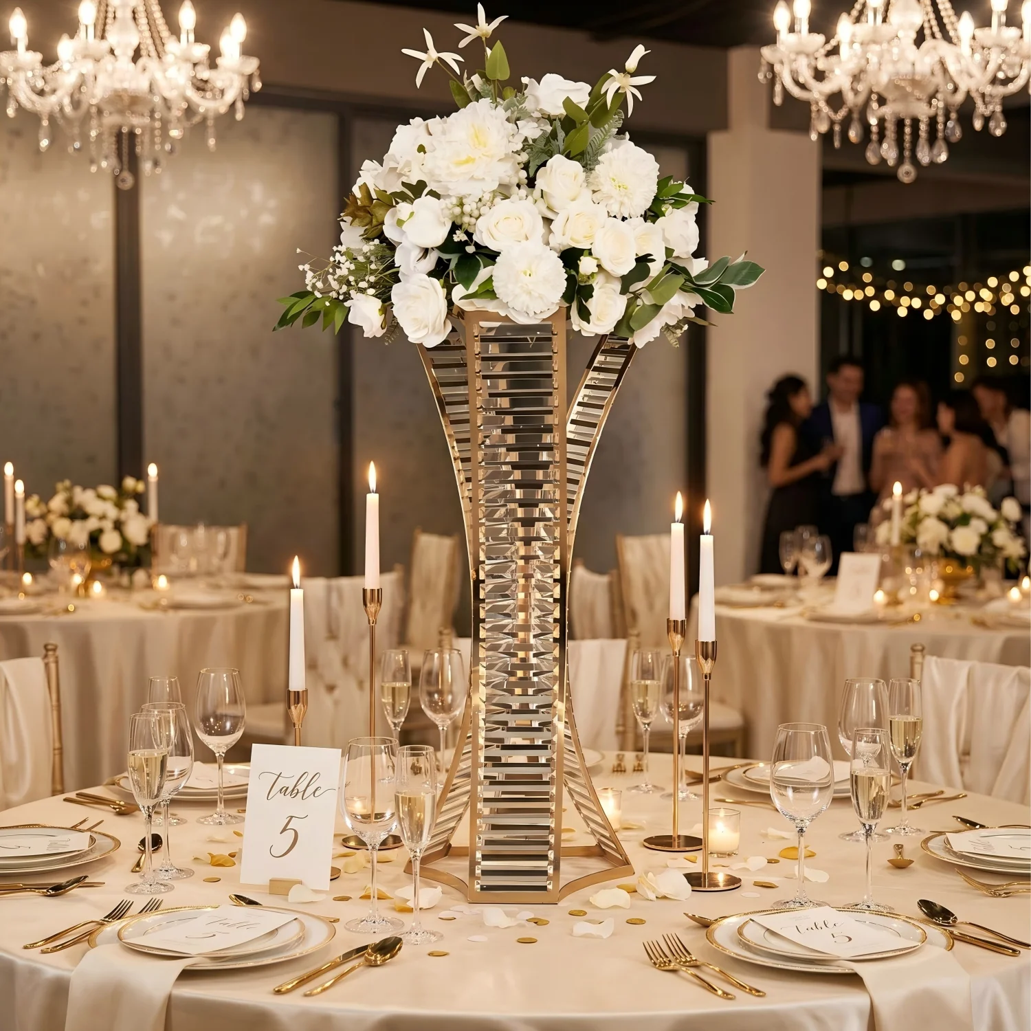 Klarer Acryl-Metall-Blumenständer in Trompetenform, Hochzeitsgang-Mittelstücke, Dekoration für Veranstaltungen, Partys, Feiertage und Zuhause, 5/10 Stück – Detail 1