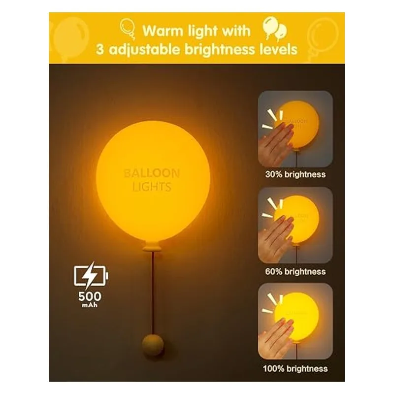 DTA4-Nursery Lamp For Kids Bedroom Hallway, Balloon Wall Light, Rechargeable Silicone Night Light With Timer, Dimmable
