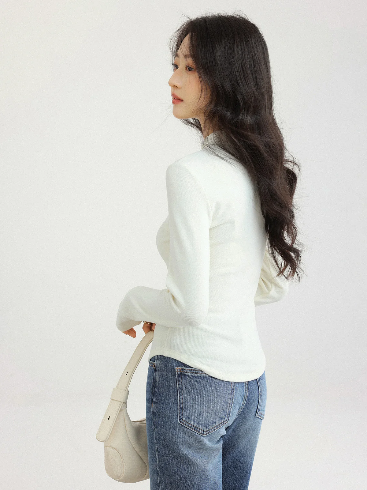 Femmes doux coupe ajustée T-Shirt Stretch à manches longues haut superposition maillot de corps automne hiver côtelé élastique T-Shirt pour bureau tenue décontracté