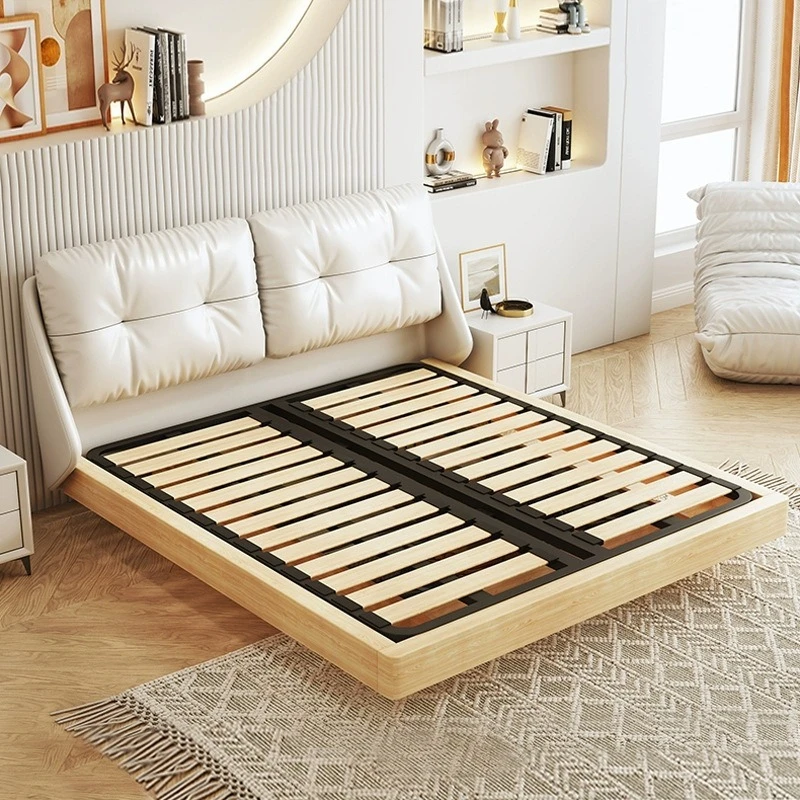 أثاث غرفة نوم حديث من الخشب الصلب مقاس مزدوج لعام 2024، سرير معلق لغرفة نوم عائلية خشبية بسيطة