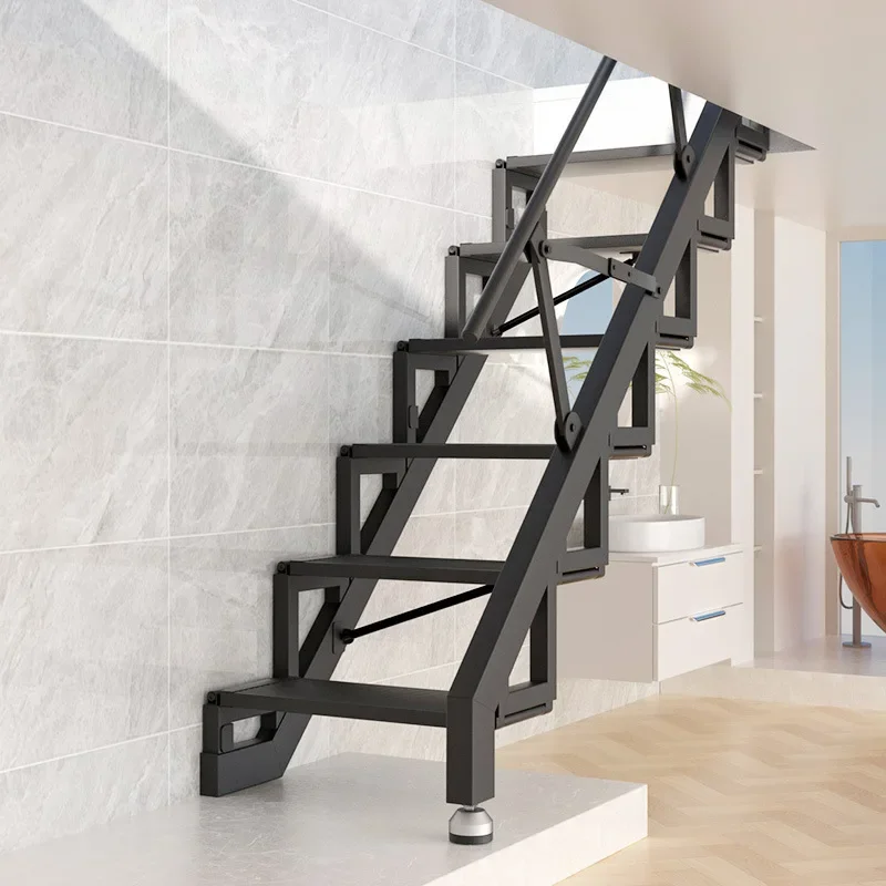 Escalera de pared totalmente soldada de aleación de aluminio, escalera Simple plegable para ático de Villa, herramientas telescópicas de aluminio para paneles de yeso