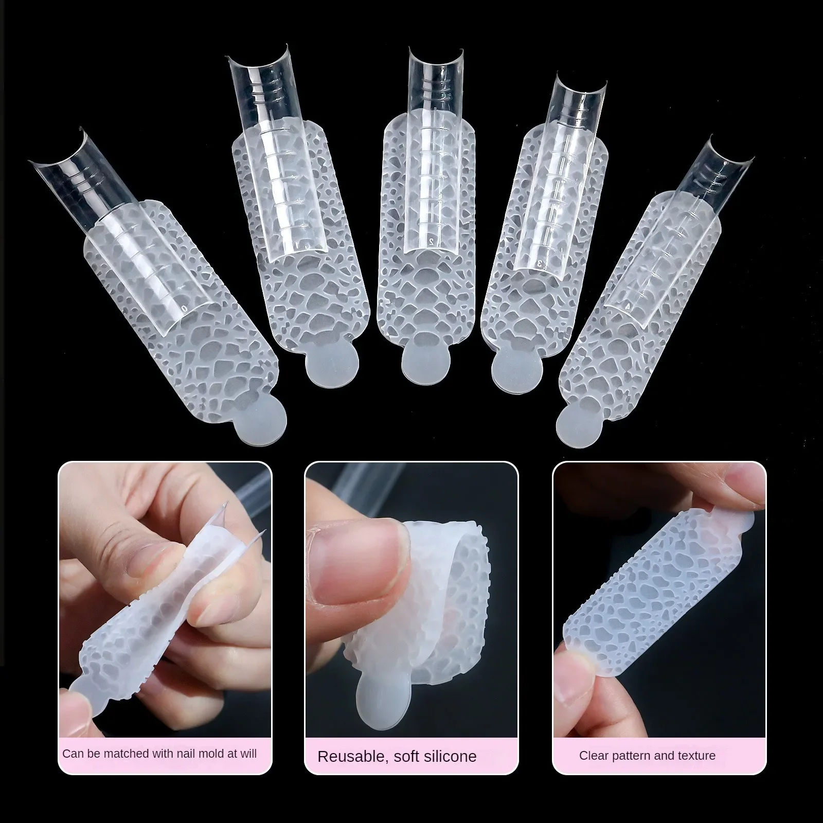 60pcs Dual Form French Forms Silicone Pad Quickly French Line Guides Nail Mold Duet System for Poly Nail Gel Reusable Type