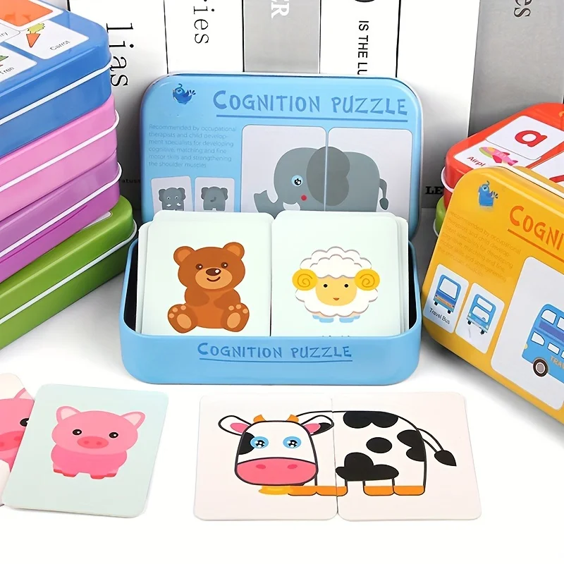 Puzzle Montessori Baby Zabawki edukacyjne dla dzieci w wieku 2 do 4 lat Maluch Drewniane puzzle 3D dla dzieci Żelazne pudełko Gry logiczne Zabawki