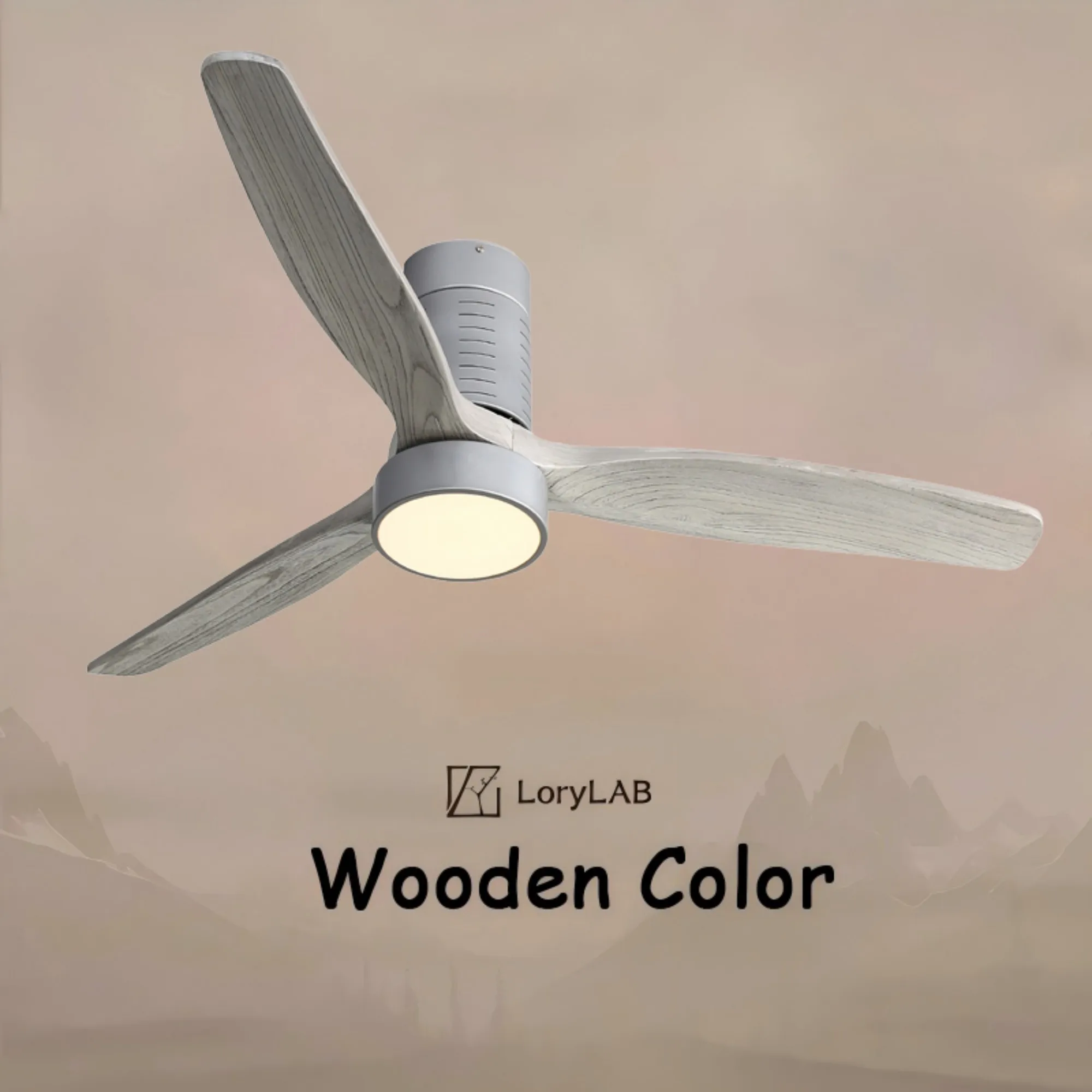 

52 Inch Indoor Flush Mount Ceiling Fan With 3 Solid Wood Blades Remote Control Reversible DC Motor With Led Light