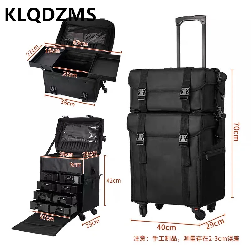 

KLQDZMS Professional Cosmetic Case Female Oxford Cloth Beauty Manicure Toolkit Large Capacity Trolley With Wheel Luggage Bag