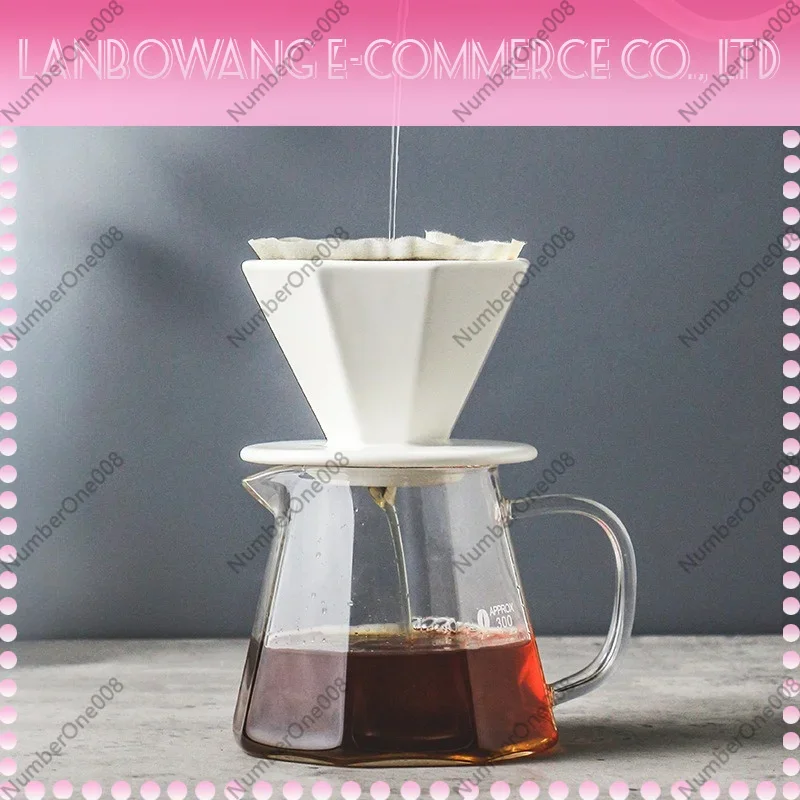 Octagonal Glass Coffee Server with Octagon Ceramic Filter Cup Manual Pour Over Coffee Set Drip Coffee Brewer for Home Bar