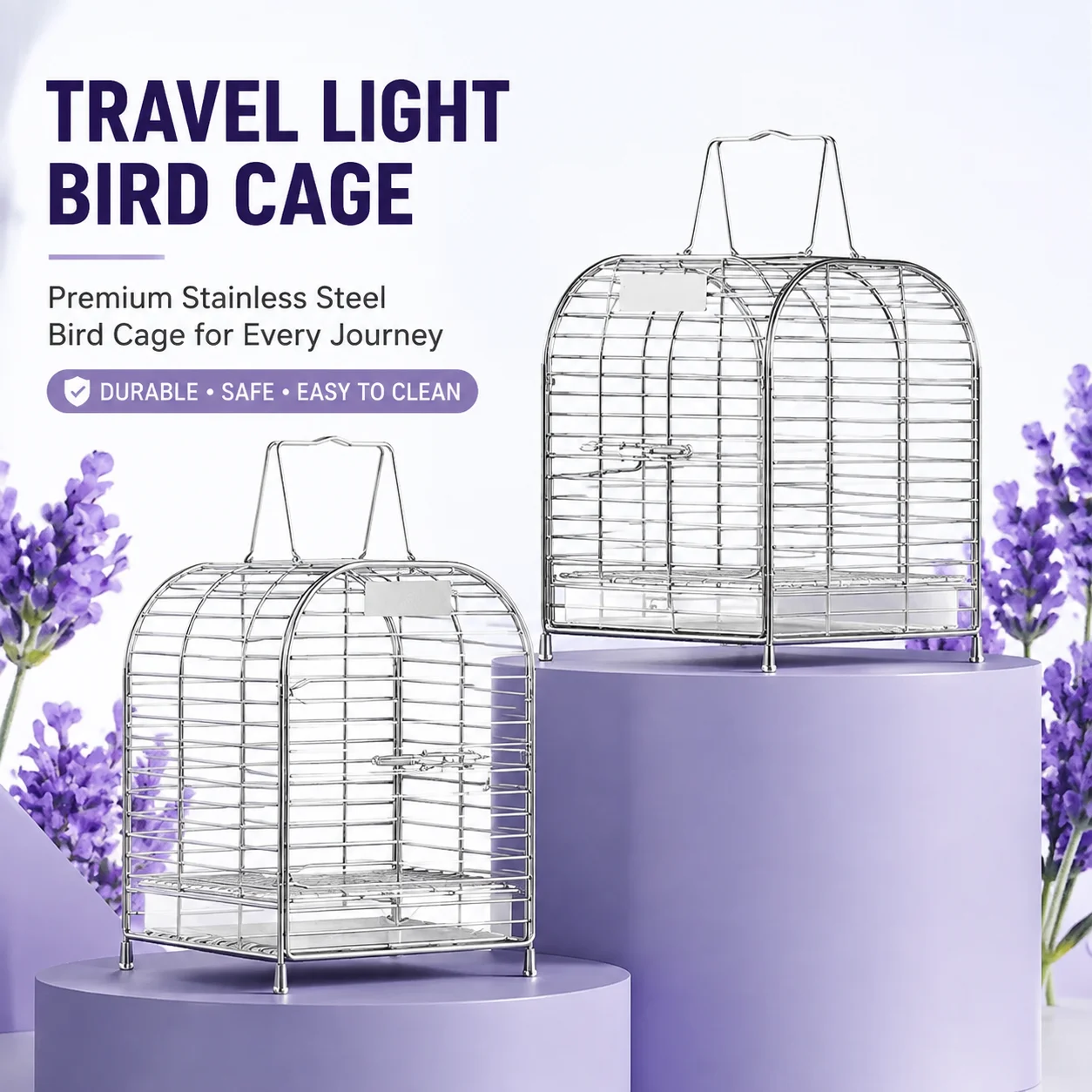 304 Stainless Steel Small Animal Travel Cage Portable Bird Carrier for Canary Budgie Hamster Sugar Glider Outing