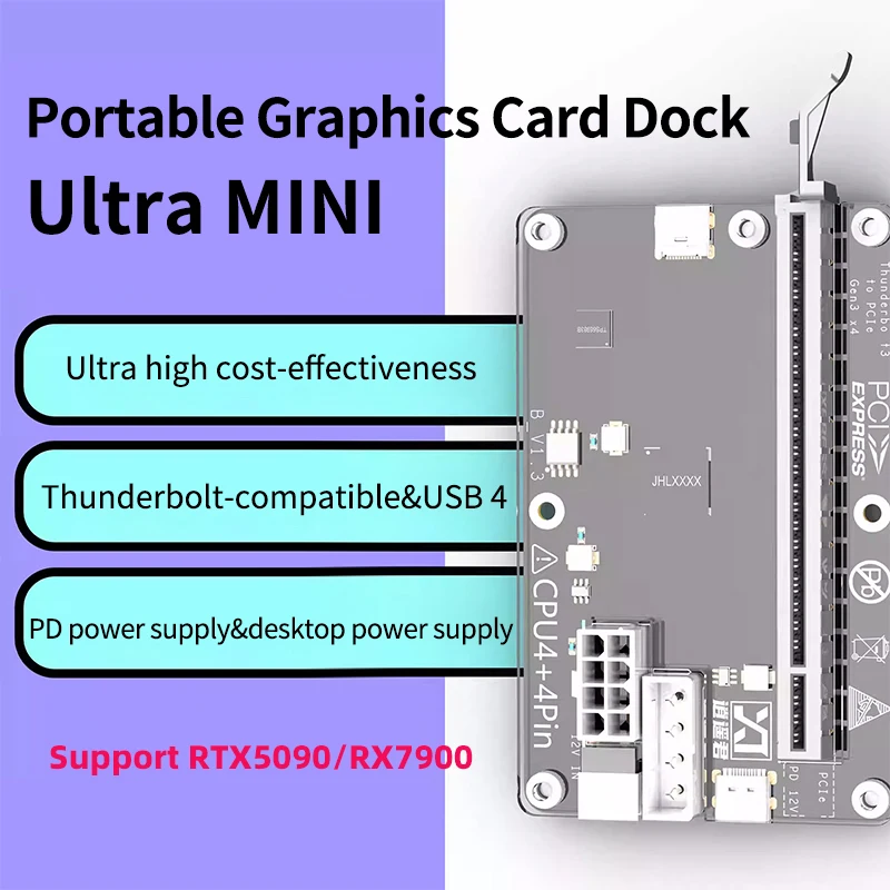 USB4 Thunderbolt4/3 GPU Dock Support RTX5090 RX7900 for Extrernal PCIe Graphics Card to Laptop Notebook Win10/11 DC PD Power