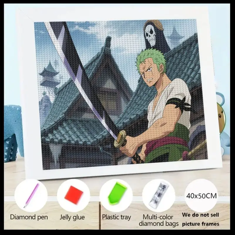 

1PC One Piece Roronoa Zoro 5D Full Drill Diamond Painting Kit, DIY Anime Swordsman Warrior Mosaic Art, 40x50CM Large Crystal Gem