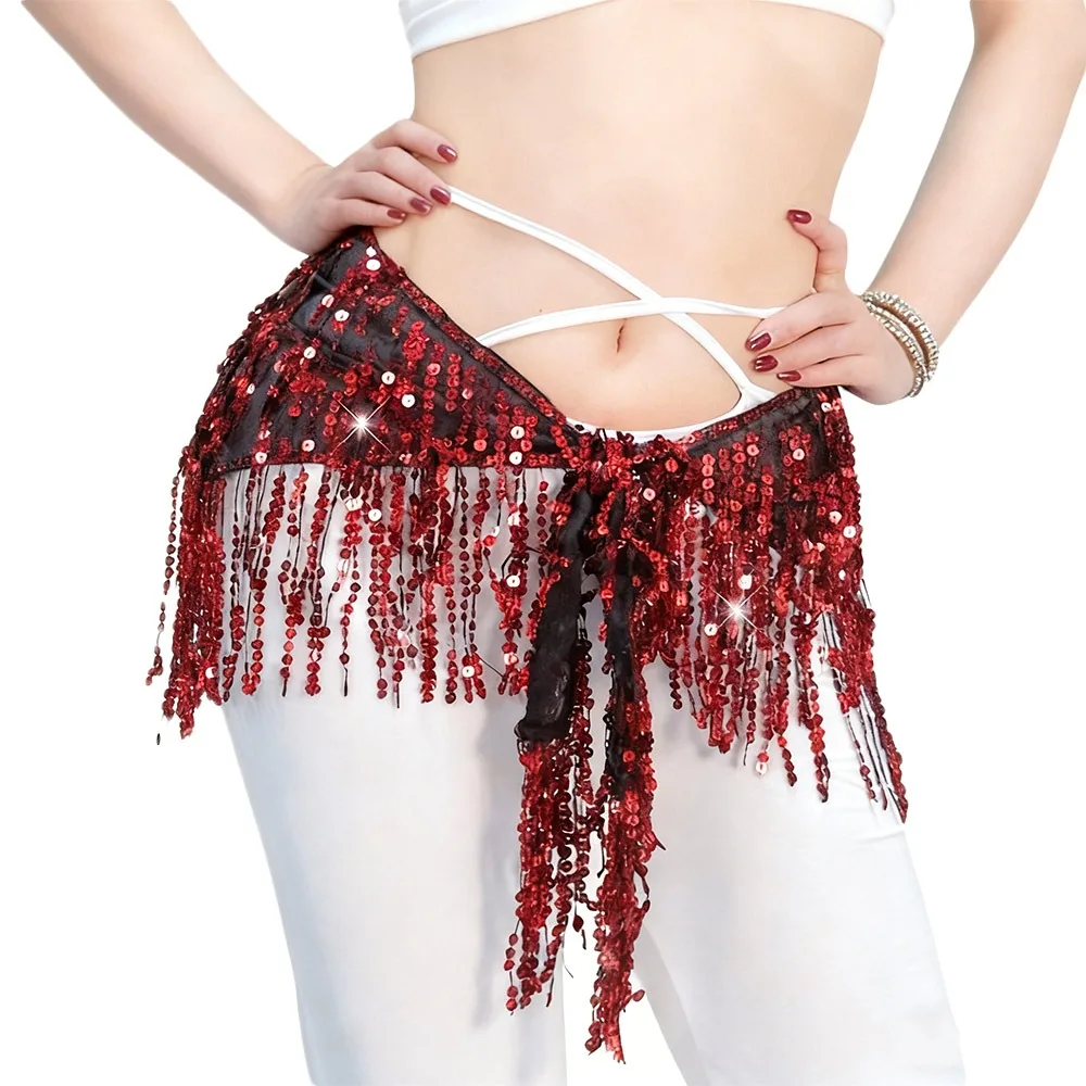 Moda borla dança do ventre hip cachecol lantejoulas boêmio cintura corrente cinto de dança do ventre mostrar trajes