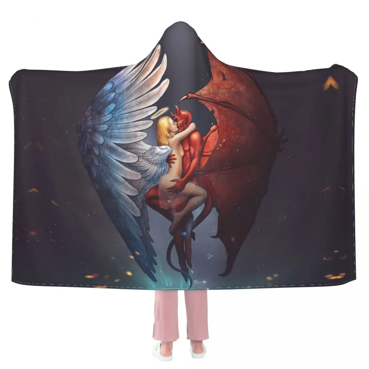 Angel Devil Eyes Top Wearable Throw Blanket with Hooded for Children and Adults Scout Regiment Plush Anime Thicken Blanket