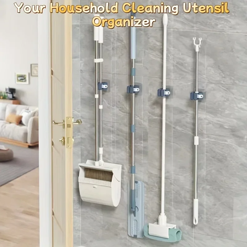 Home Storage Rack wall hanging shelf Bathroom  shower holder storage Traceless Hook Mop Organizer Waterproof Broom Hanger 썸네일 4