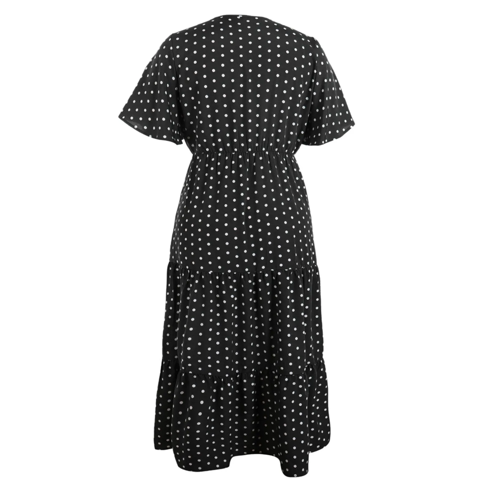 Vintage Chic Women Polka Dot Short Sleeve Beach Bohemian Maxi Dress Ladies Rayon Cotton Summer High Low V-Neck Boho Dresses Robe