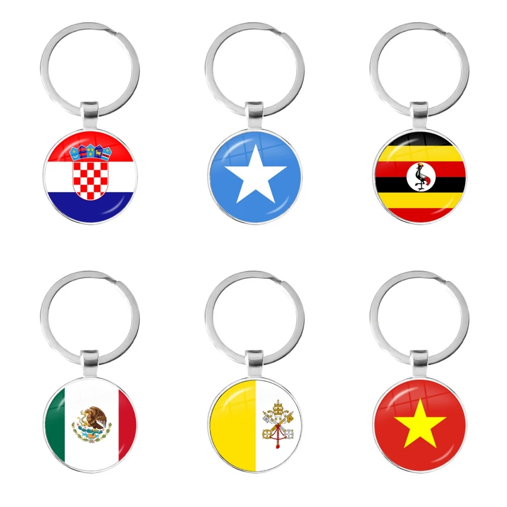 Djibouti,Uganda,Gambia,Congo,Gabon,Comoros,Lesotho,Somalia,Bulgaria 25mm Glass Cabochon National Flag Keychain Keyholder Gift