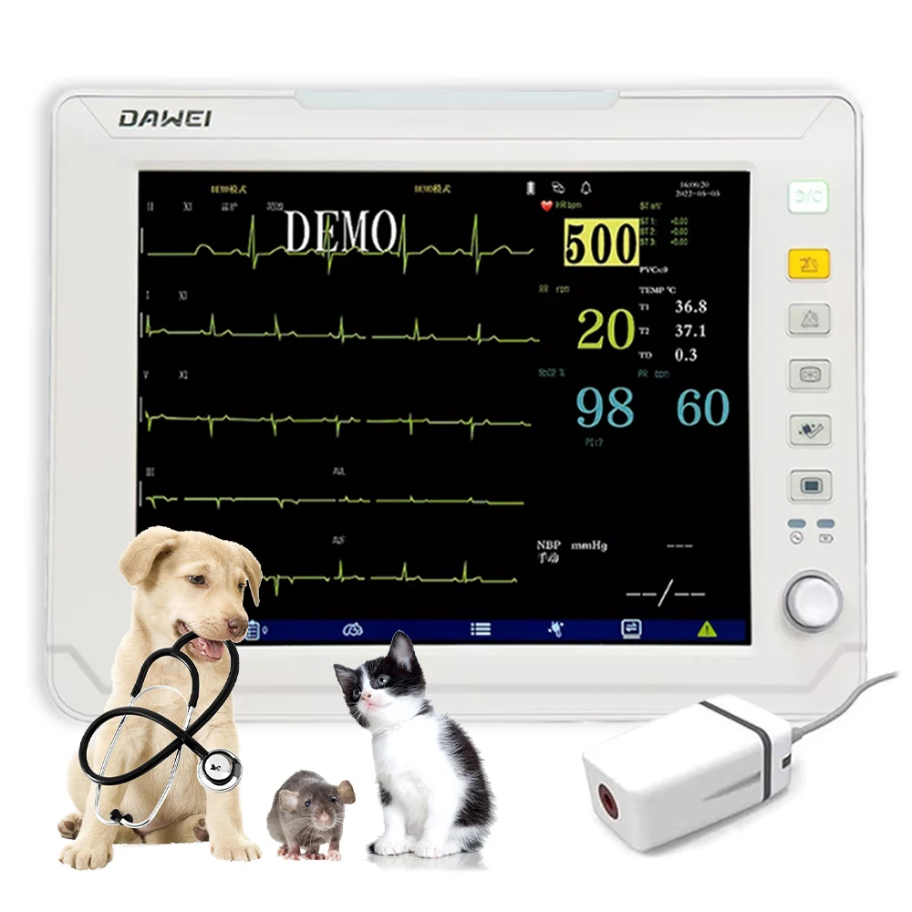 

12.1-inch Display PET Vet Patient Monitor Multiparameter ICU Machine with ETCO2, Veterinary ECG, SPO2.HR, NIBP, RESP, Temp for C