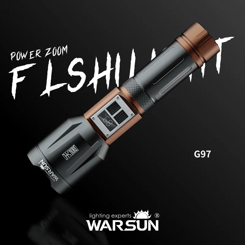 WARSUN G97 Multifunctional Zoom Outdoor Flashlight - 1500Lm, 4 Modes, IPX4 Waterproof, Rechargeable