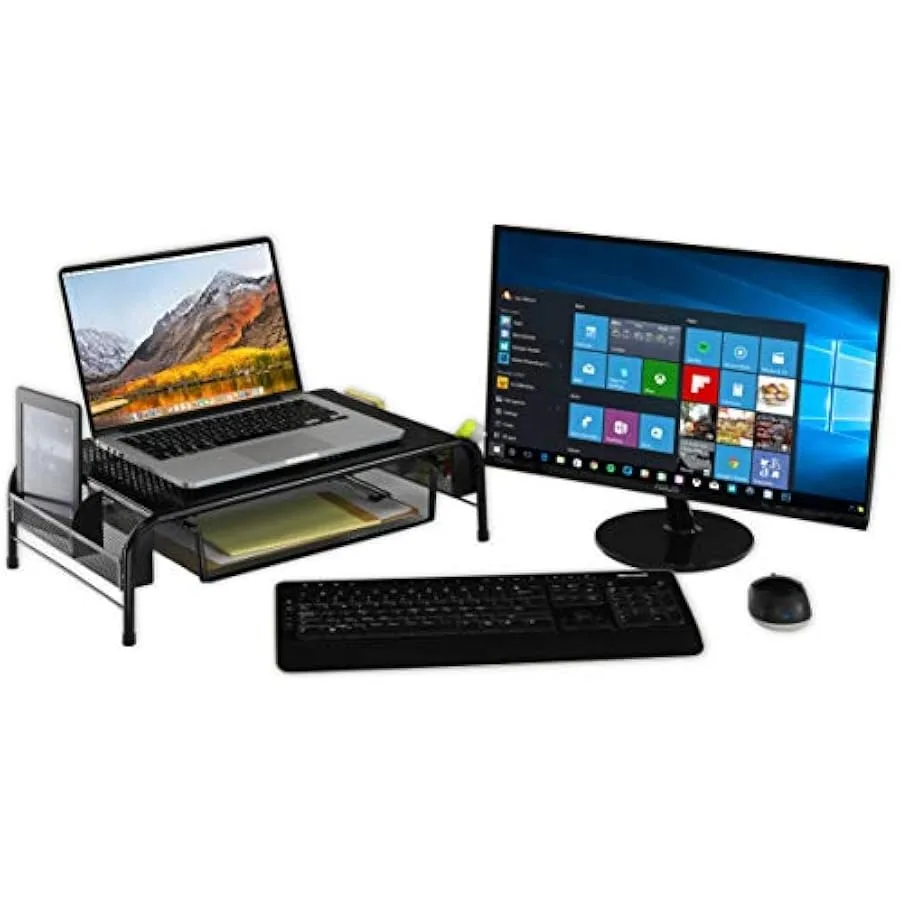 Simple Houseware 2PK Metal Desk Monitor Stand Riser with Organizer Drawer