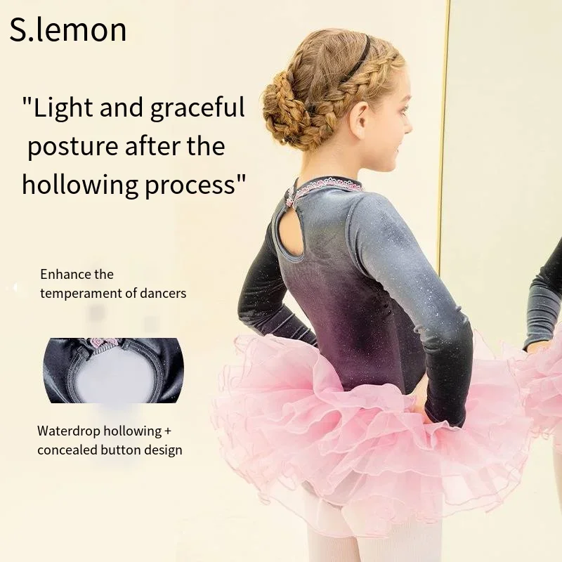 S.limon – justaucorps de danse en velours pour filles, manches longues, ciel étoilé, tenue chaude de danse chinoise et de Ballet, body de spectacle de gymnastique