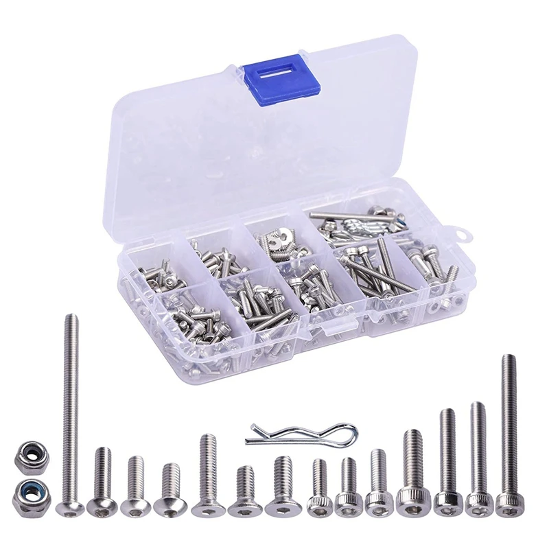 

205Pcs Stainless Steel Rc Countersunk Screw Kit For 1/10 1/8 Traxxas Slash Rustler Axial Hsp Hpi Arrma Redcat Rc Truck