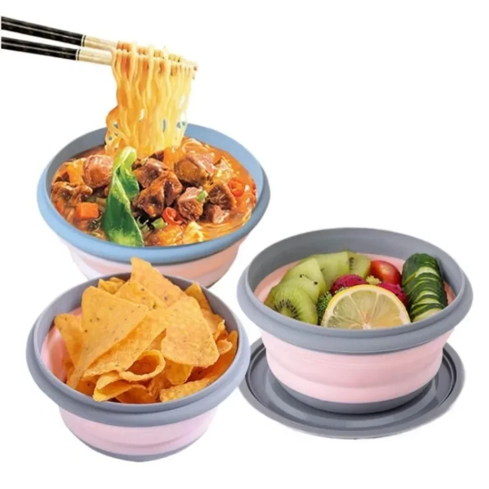 New 3 Pieces  Portable Salad Bowl Sets Outdoor Picnic Supplies And For Travel Silicone Folding Bowls with Lid Foldable Lunch Box