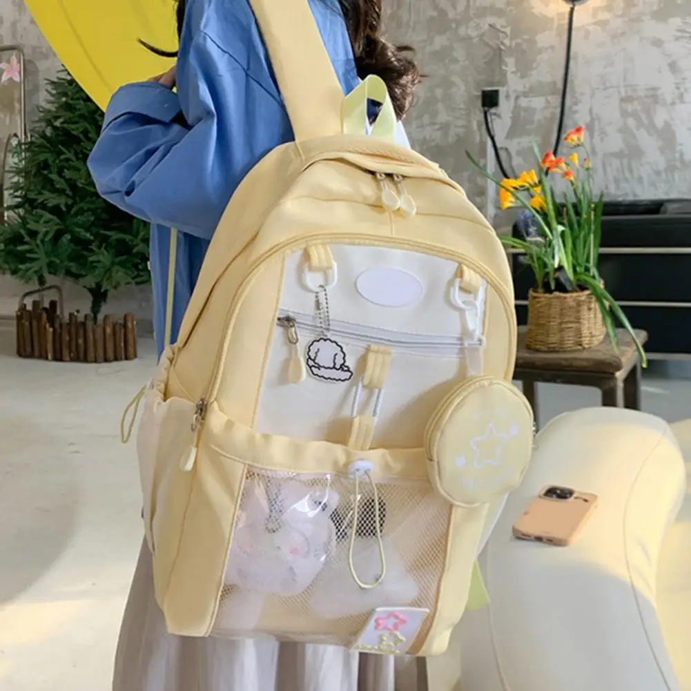 

Trendy Laptop Bag Waterproof Girls Laptop Backpack with Transparent Front Pocket Comfortable Straps for School Travel Capacity