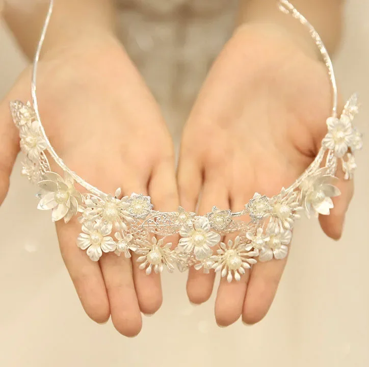 Stunning Silver Color Floral Bridal Crown Wedding Hair Tiara Accessories Handmade Women Prom Hairband