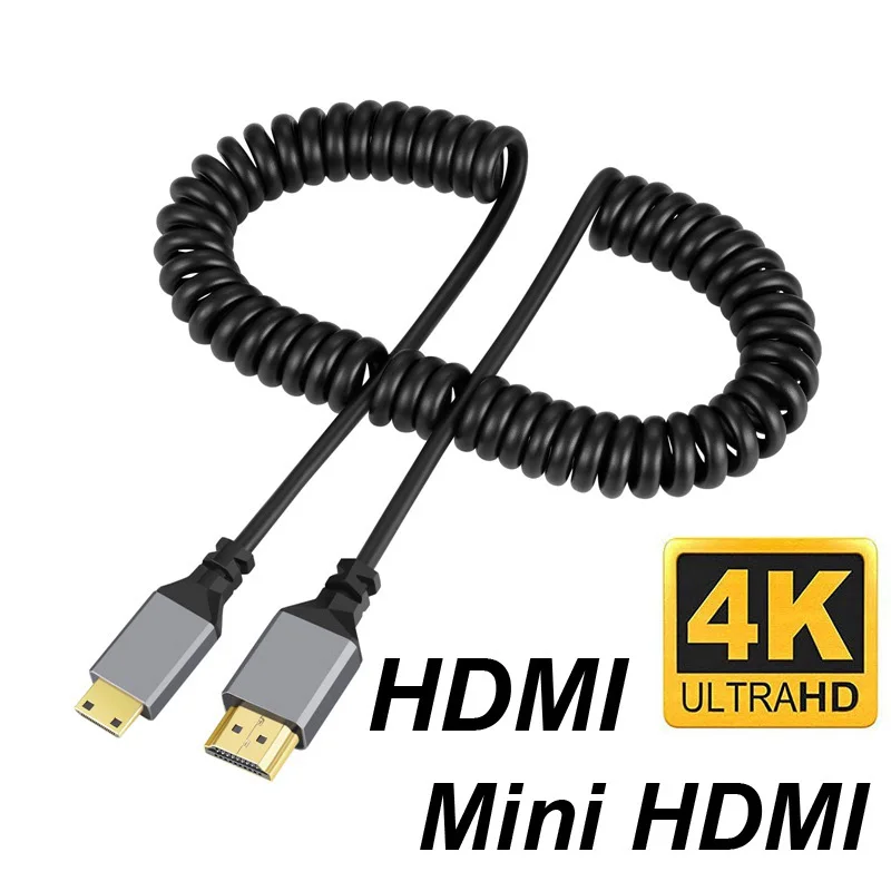 4K@60HZ 0.5-2.4M Micro mini HDMI-Compatible TO HDMI Minihdmi Microhdmi Coiled Extension Flexible Spiral Cable Male to Male Plug