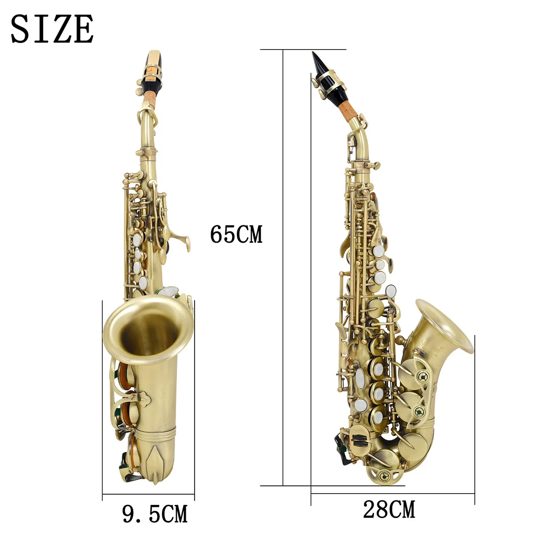 Soprano saxophone Bb brass body white shell button small bent pipe professional playing saxophone